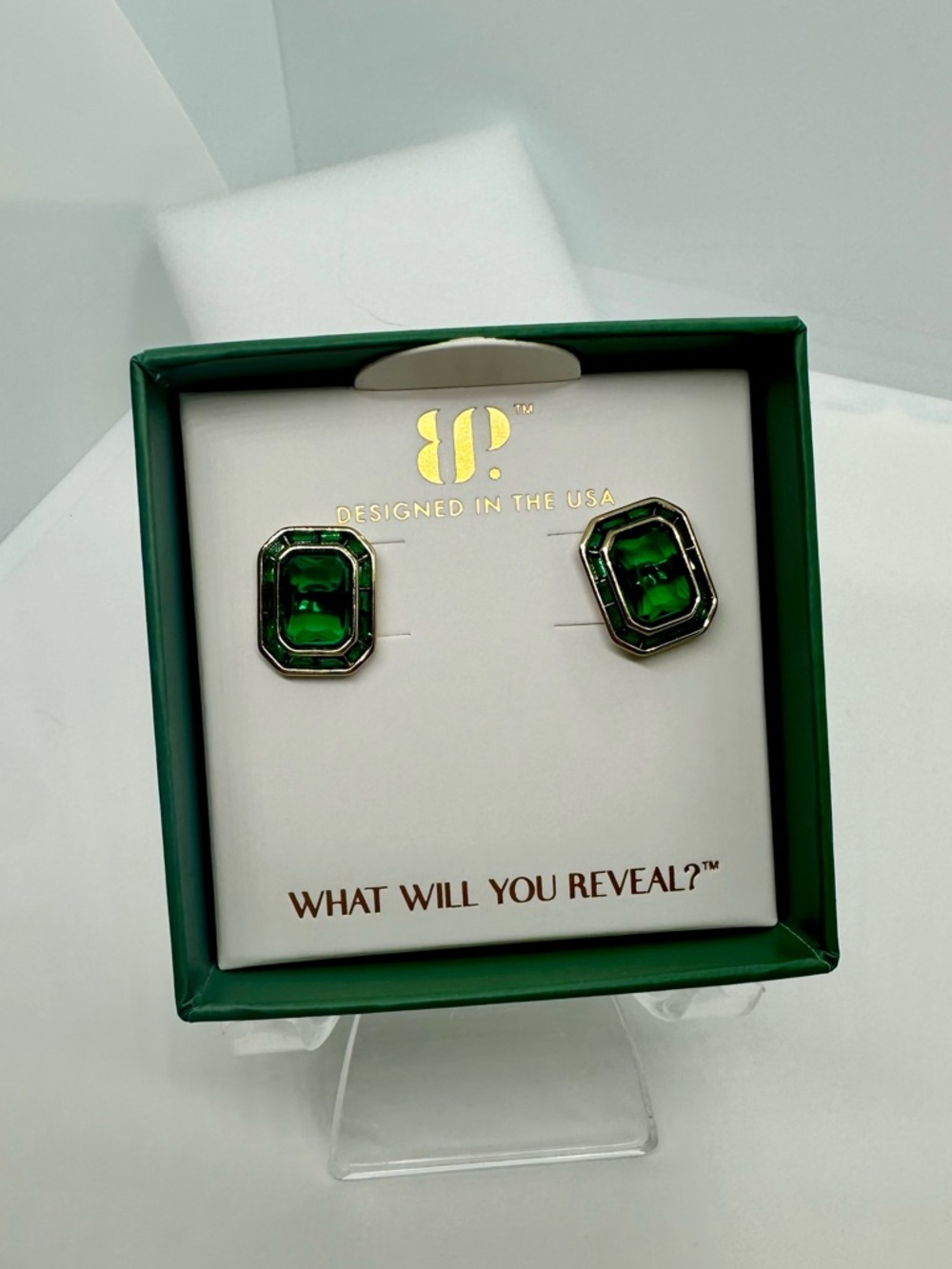 Bomb Party April 2026 Earrings ER45662 The Lenore Studs LC Emerald in Gold